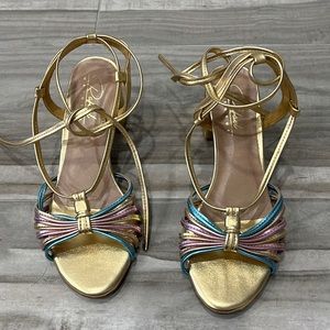 Brazilian Multicolor Metallic Wedding Adjustable Ankle Straps heels Sandals